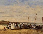 尤金 布丹 : Fishermen of Kerhor Receiving a Blessing at Plougastel